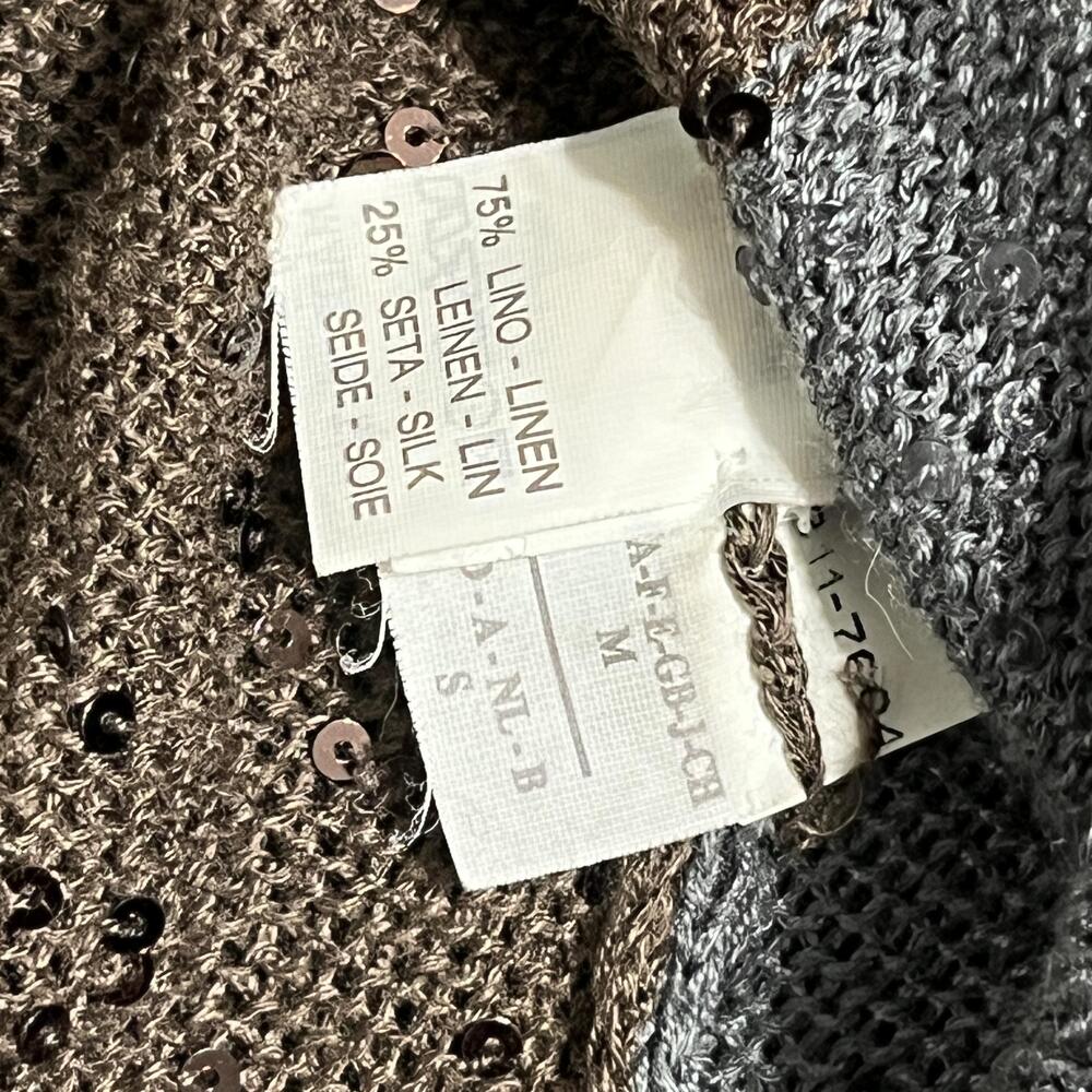 Brunello Cucinelli Silk Cardigan Sweater Sequin Linen Italy Embellished Striped - Picture 4 of 15